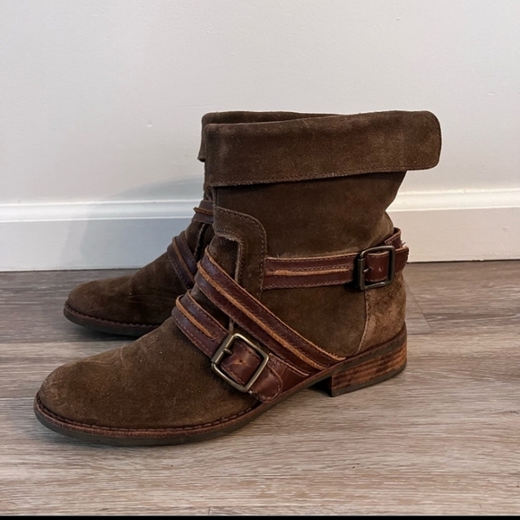 Anthropologie Matisse Prospector Leather Suede Boots size 7 Buckle Detail slouch - Picture 4 of 6